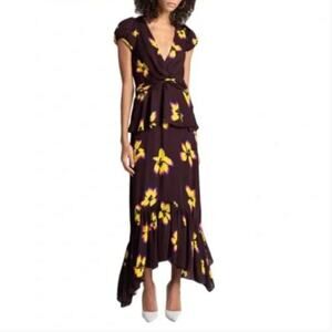 A.L.C. Zadie Burgundy Silk Floral Print Maxi Dress